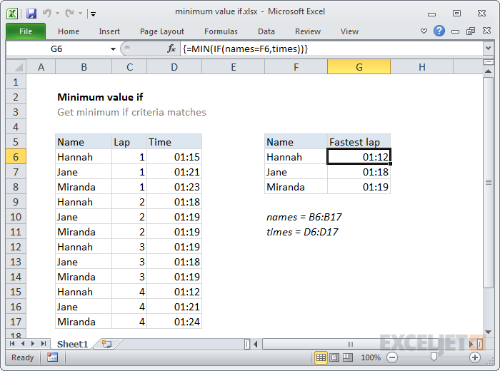 Excel Formula Minimum Value If